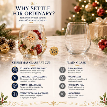 🎅Christmas Early Bird Sale🎄Christmas Glass Art Cup | Luxury Raised Holiday Glassware for Drinks, Decor & Christmas Gifts 🎁