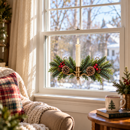 🕯️🌲 Evergreen Window Glow™ | Remote-Controlled Christmas Candle Swag