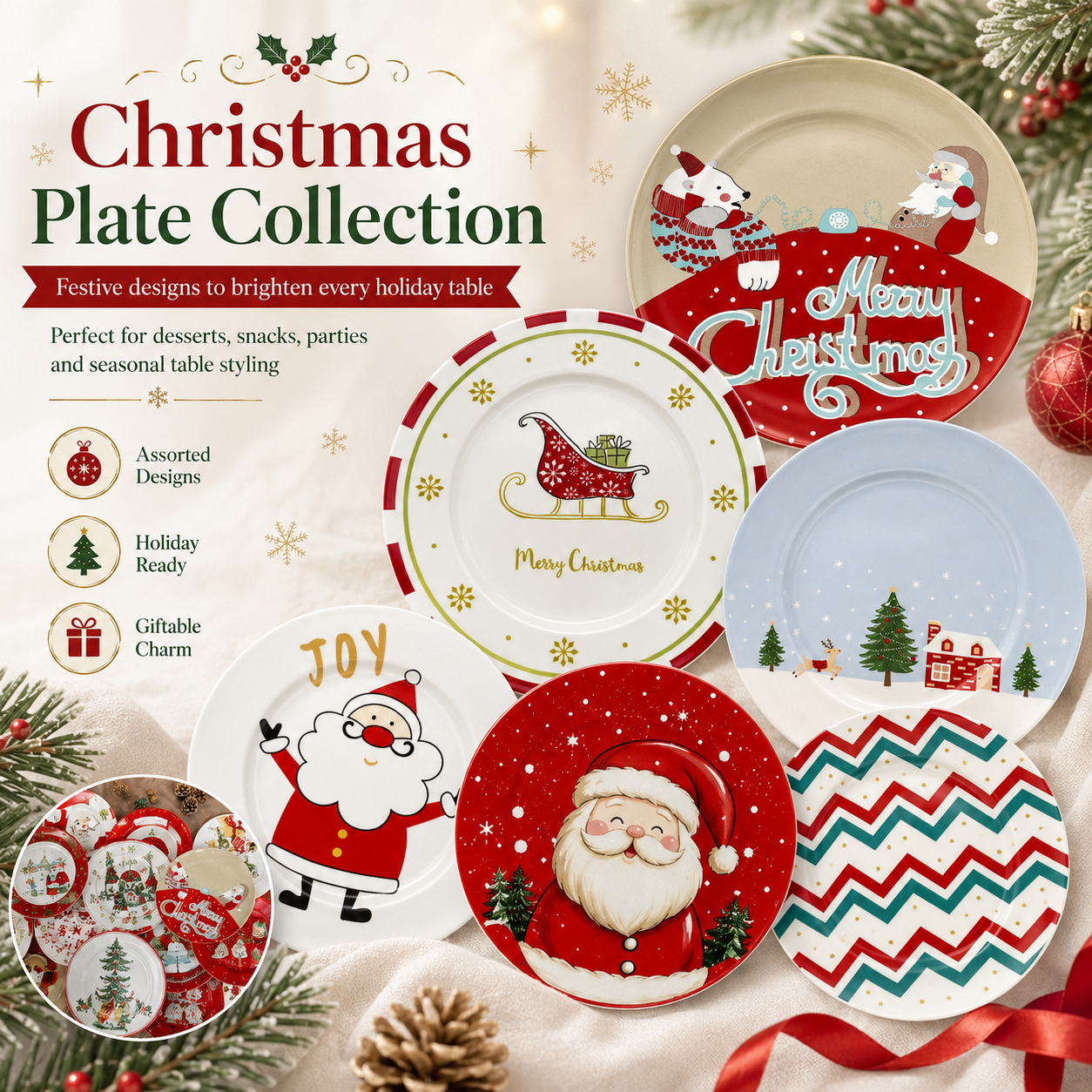 🎄Merry & Bright Christmas Plate Collection🎁🍽️ – Festive Holiday Serving Plates