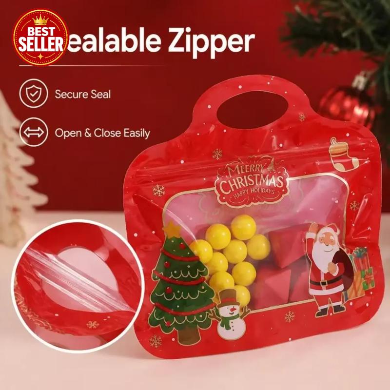 🎅LAST DAY SALE 60% OFF!!🎁Easy Fill, Easy Seal🎄 Festive Self-Seal Treat Bags – Santa & Snowman Print | Resealable, Food-Safe & Perfect for Cookies, Chocolates & Little Gifts⛄