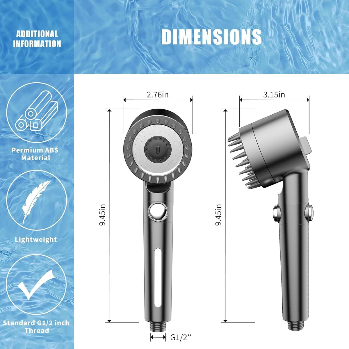 Silver Filtered Handheld Shower Head with ON/OFF Switch, Multi-Mode