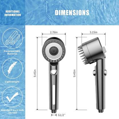 Silver Filtered Handheld Shower Head with ON/OFF Switch, Multi-Mode