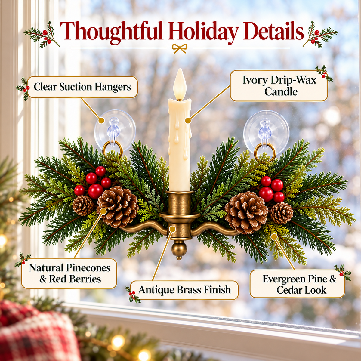 🕯️🌲 Evergreen Window Glow™ | Remote-Controlled Christmas Candle Swag