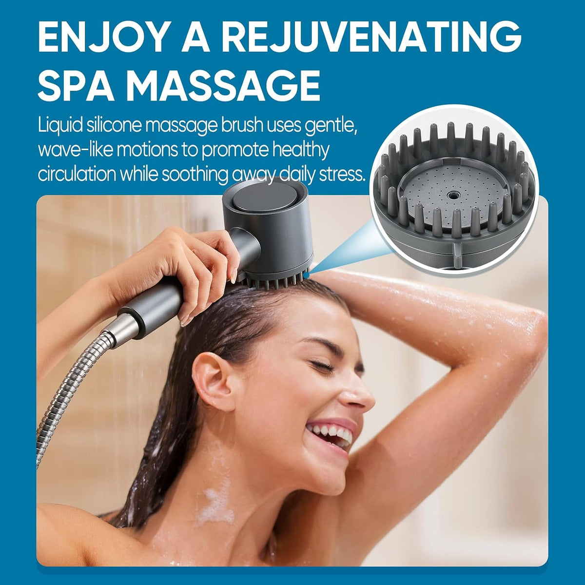 Silver Filtered Handheld Shower Head with ON/OFF Switch, Multi-Mode