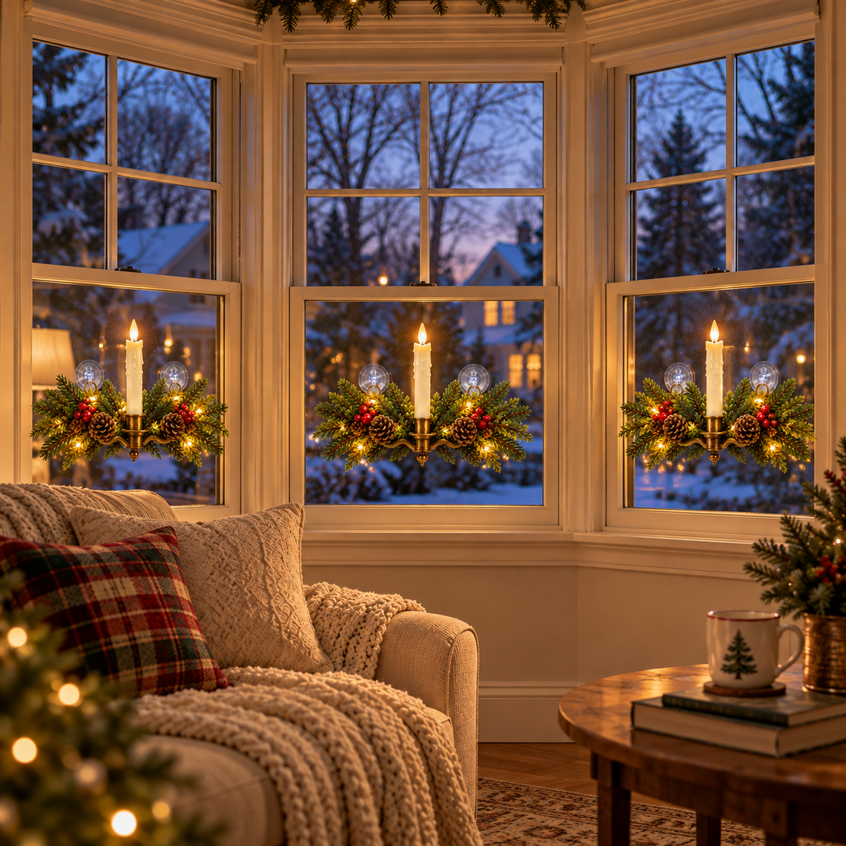 🕯️🌲 Evergreen Window Glow™ | Remote-Controlled Christmas Candle Swag