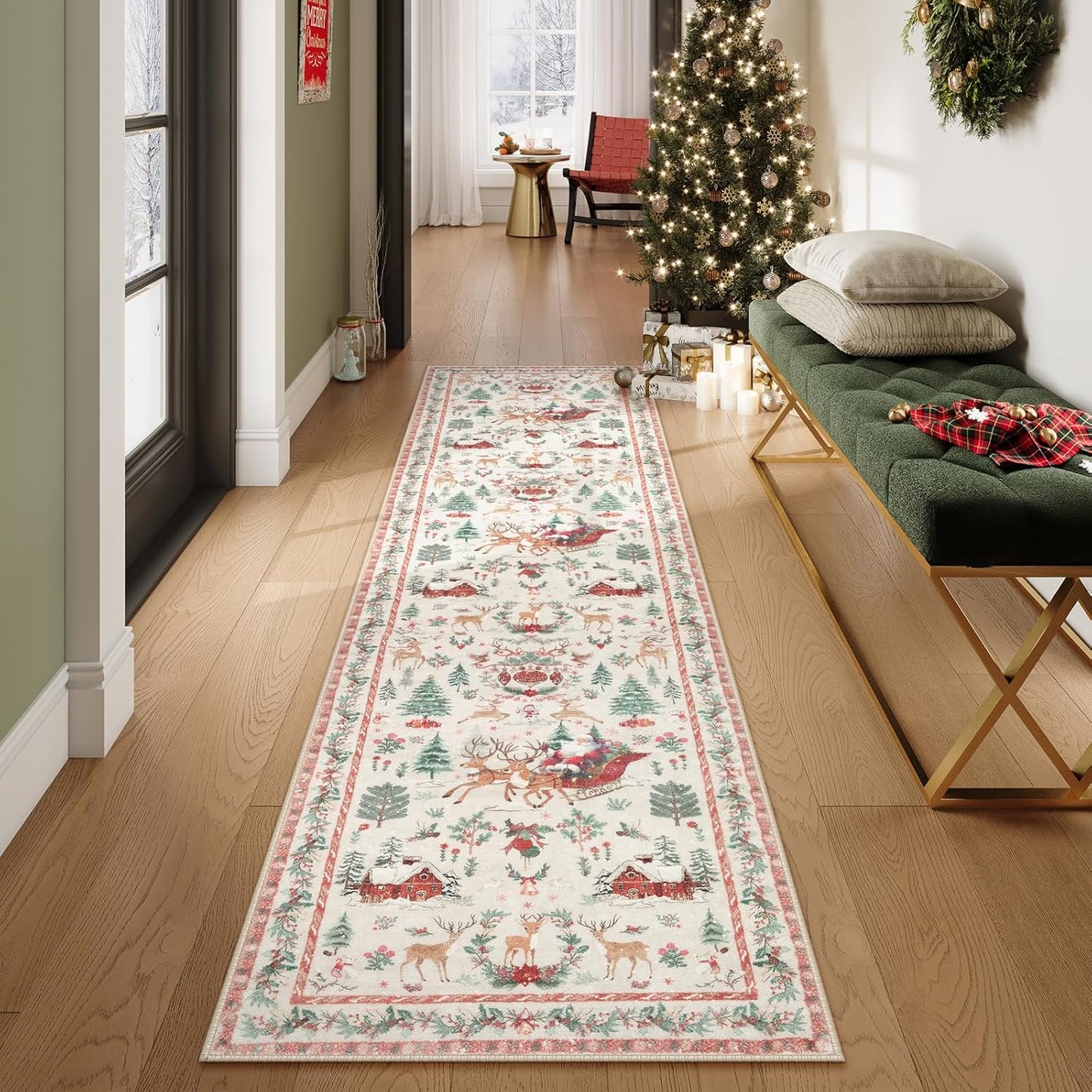 Soft Christmas Tree Santa Claus Carpet Runner