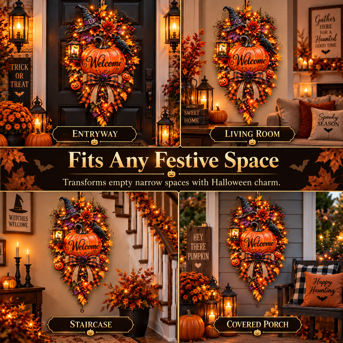 🎃 Lighted Halloween Pumpkin Welcome Door Swag™