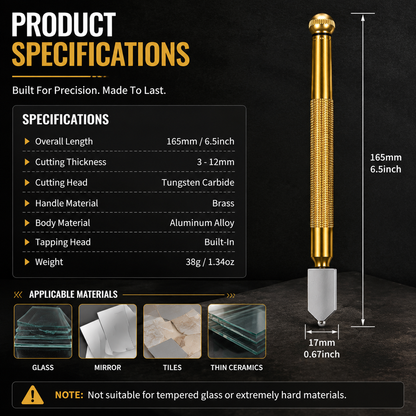 🛠️ Precision Brass Glass Cutter Tool with Tapping Head and Anti Slip Grip ✨