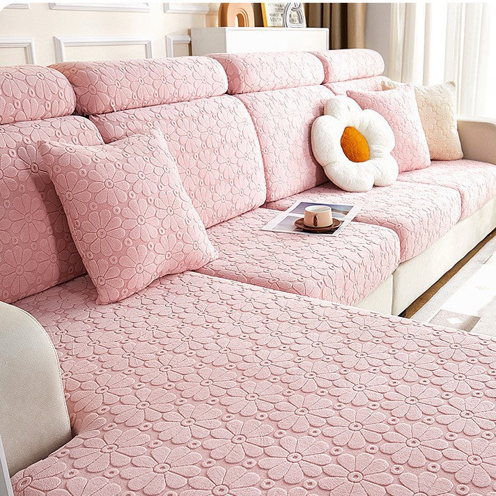 Luxury Floral Stretch Sofa Cover – Soft Jacquard, Full-Fit & Elegant