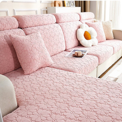 Luxury Floral Stretch Sofa Cover – Soft Jacquard, Full-Fit & Elegant