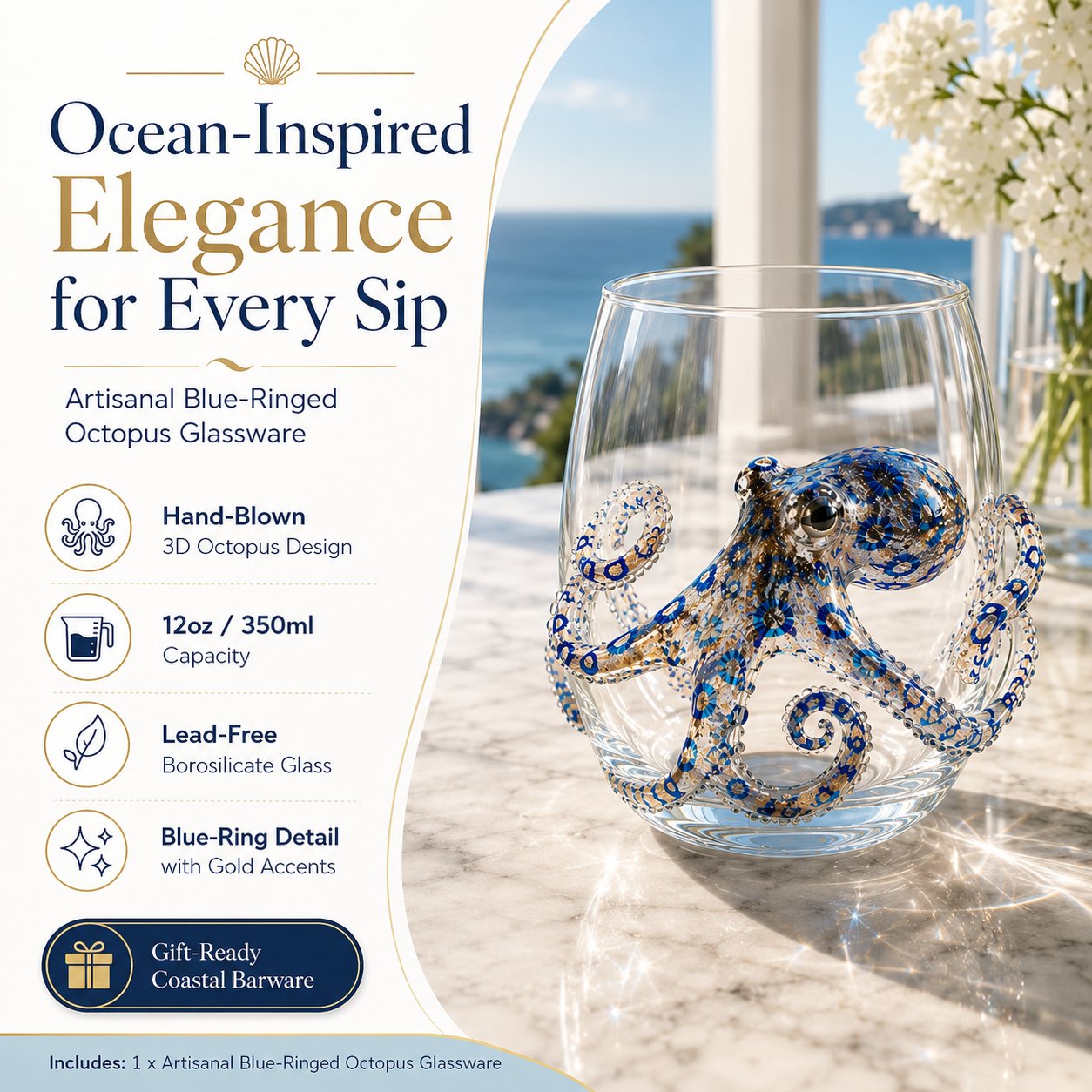 🌊Artisanal Blue Ringed Octopus Glassware