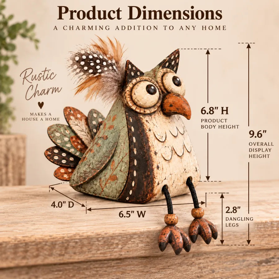 🍂 Rustic Owl Shelf Sitter Decor with Dangling Legs