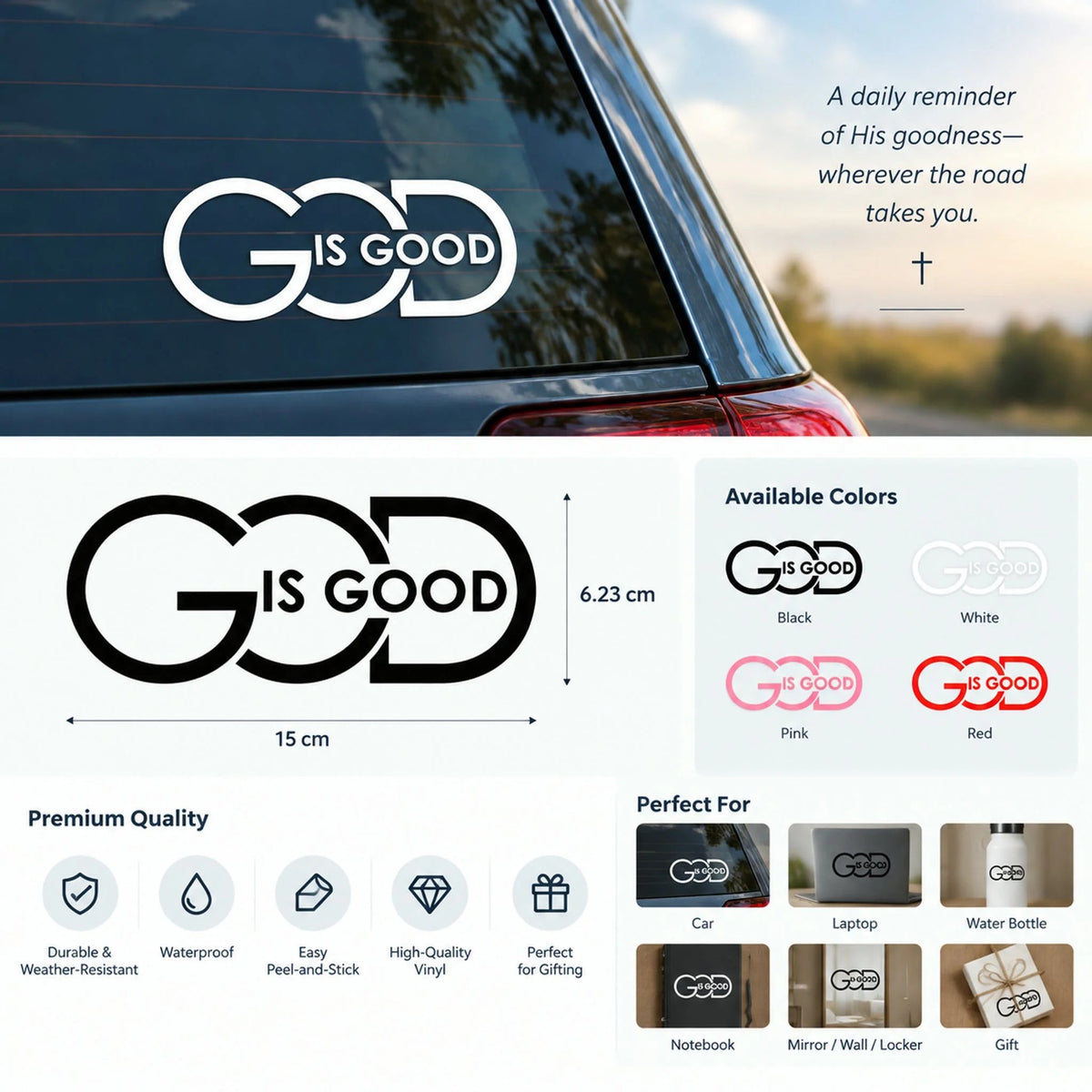 🙏 'God Is Good' Christian Car Decal Sticker | Premium Religious Décor