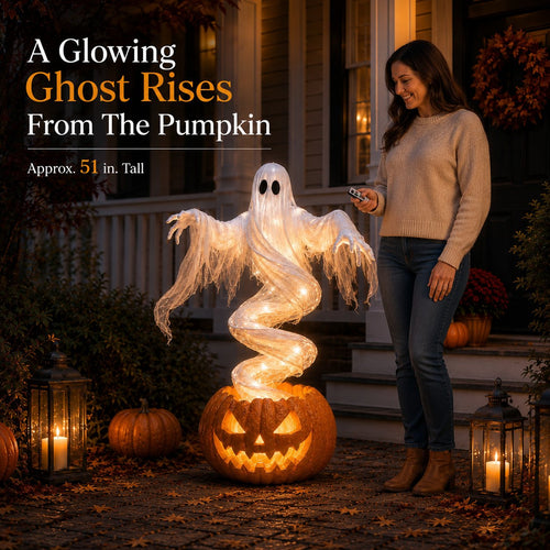 👻 Swirling Ghost Pumpkin Yard Lamp – Lighted Halloween Porch Decor 🎃