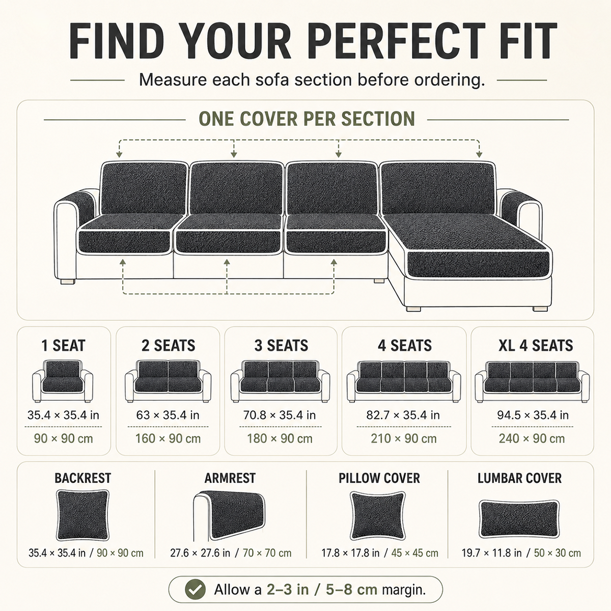Removable Sofa Cover, Non-Slip Polyester