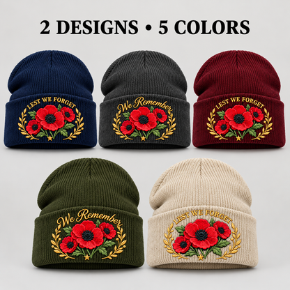 'Lest We Forget' Poppy Embroidered Beanie