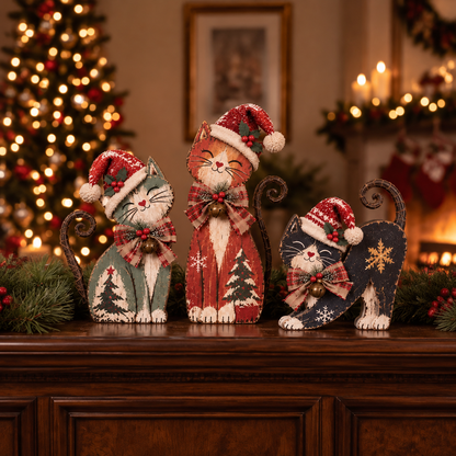 Vintage Lighted Christmas Cat Trio