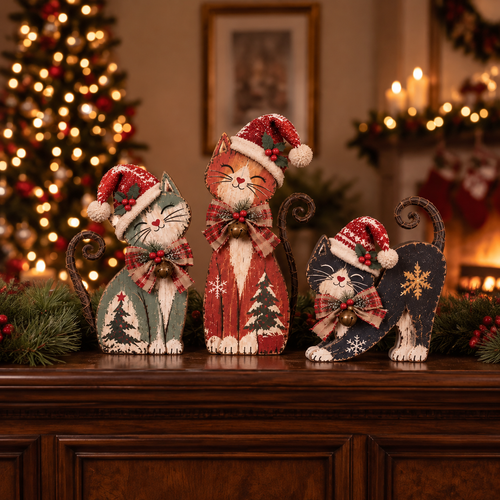 Vintage Lighted Christmas Cat Trio