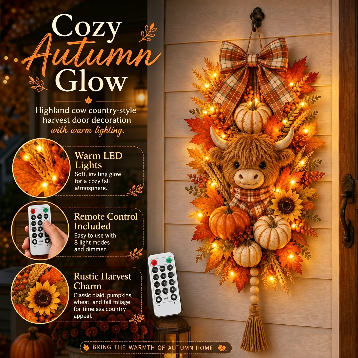 🍂🐮 Today 49% OFF🔥 Highland Cow Harvest Door Decoration