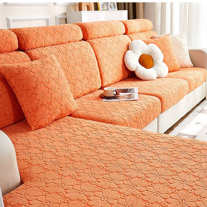 Luxury Floral Stretch Sofa Cover – Soft Jacquard, Full-Fit & Elegant