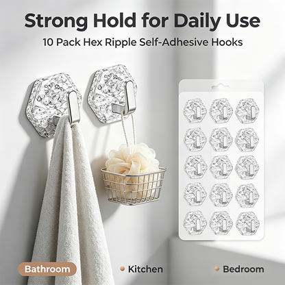 AA Self-Adhesive Hooks 10 Pack, Hex Ripple Heavy Duty Hooks 🚿