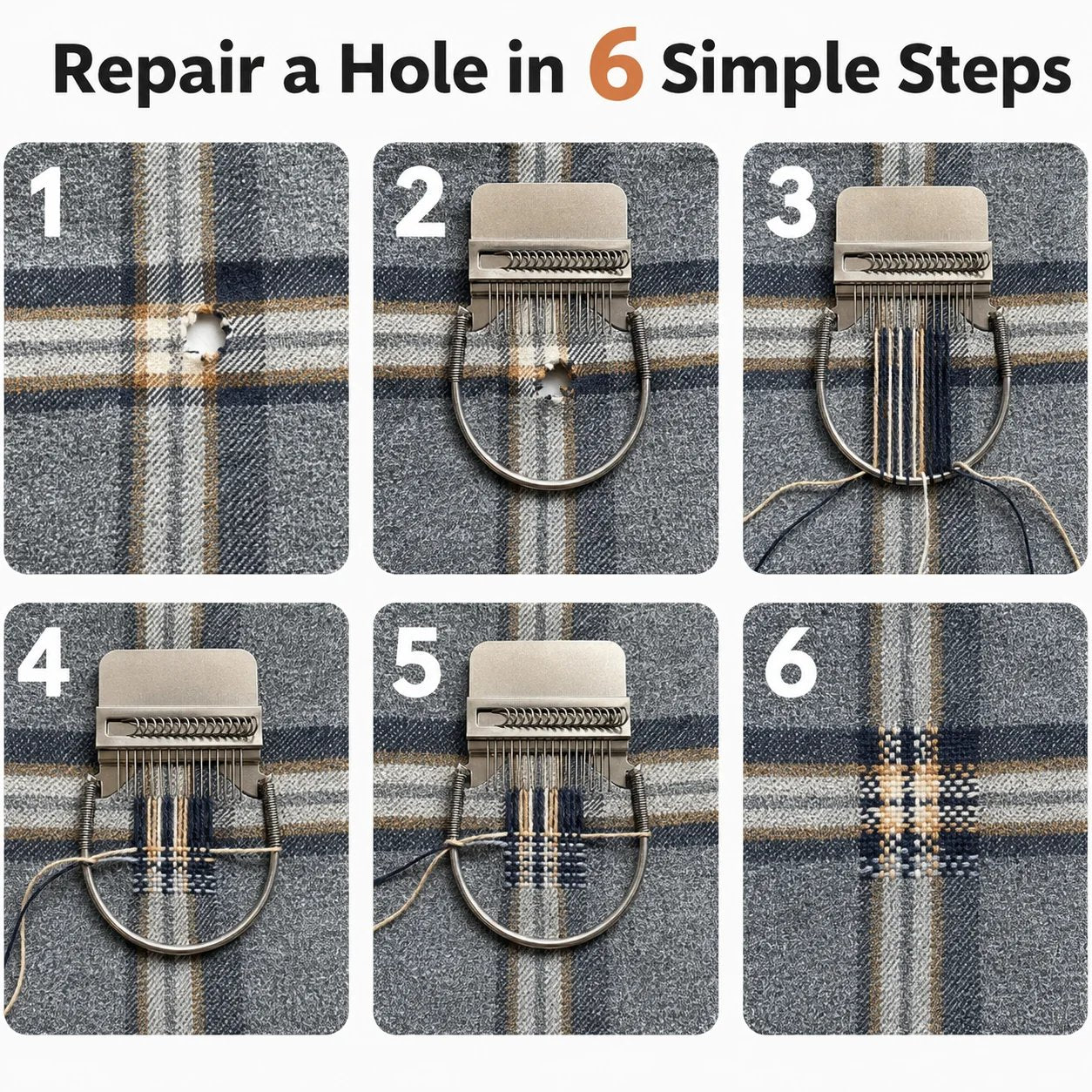 🧶Complete Visible Mending Loom Kit – 16-Hook Clothing Repair Set – Repair Sweaters, Socks & Denim