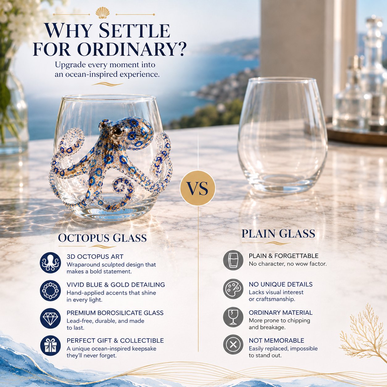 🌊Artisanal Blue Ringed Octopus Glassware
