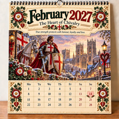⏳ Last Day 49% OFF – 🛡️ 2027 England St. George Wall Calendar | 12 Illustrated Monthly Scenes with Faith, Courage & Heritage 🇬🇧
