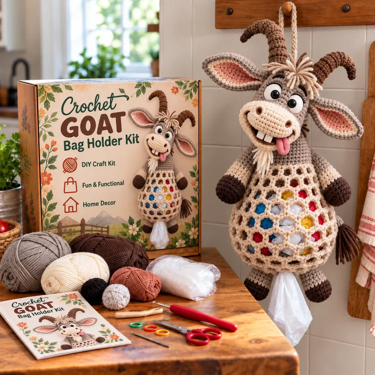 🧶 Cottage Harvest Keepers™ – Crochet Animal Bag Holder DIY Kit