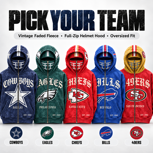 🏈 2-in-1 Football Zip Hoodie – Full-Zip Helmet Hood & Oversized Fit