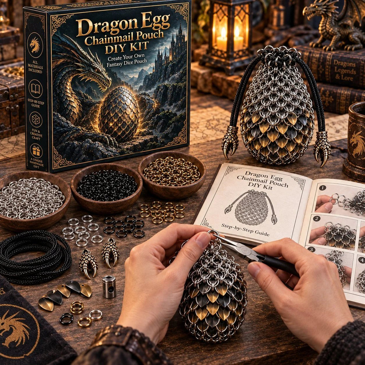 Dragon Egg Chainmail Pouch DIY Kit – 8 Fantasy Styles