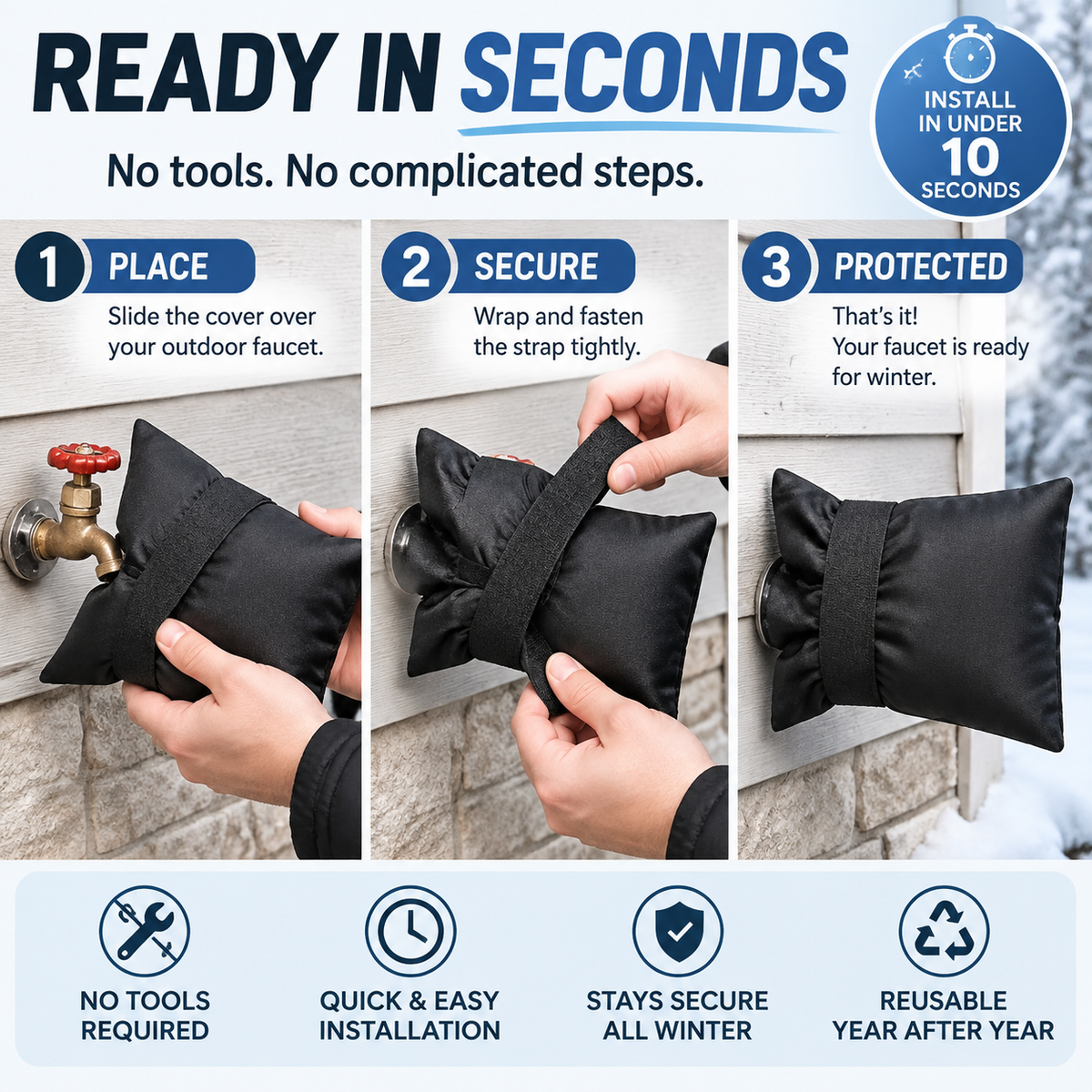 ❄️ Winter Faucet Covers — Protect Outdoor Faucets From Freezing & Costly Repairs
