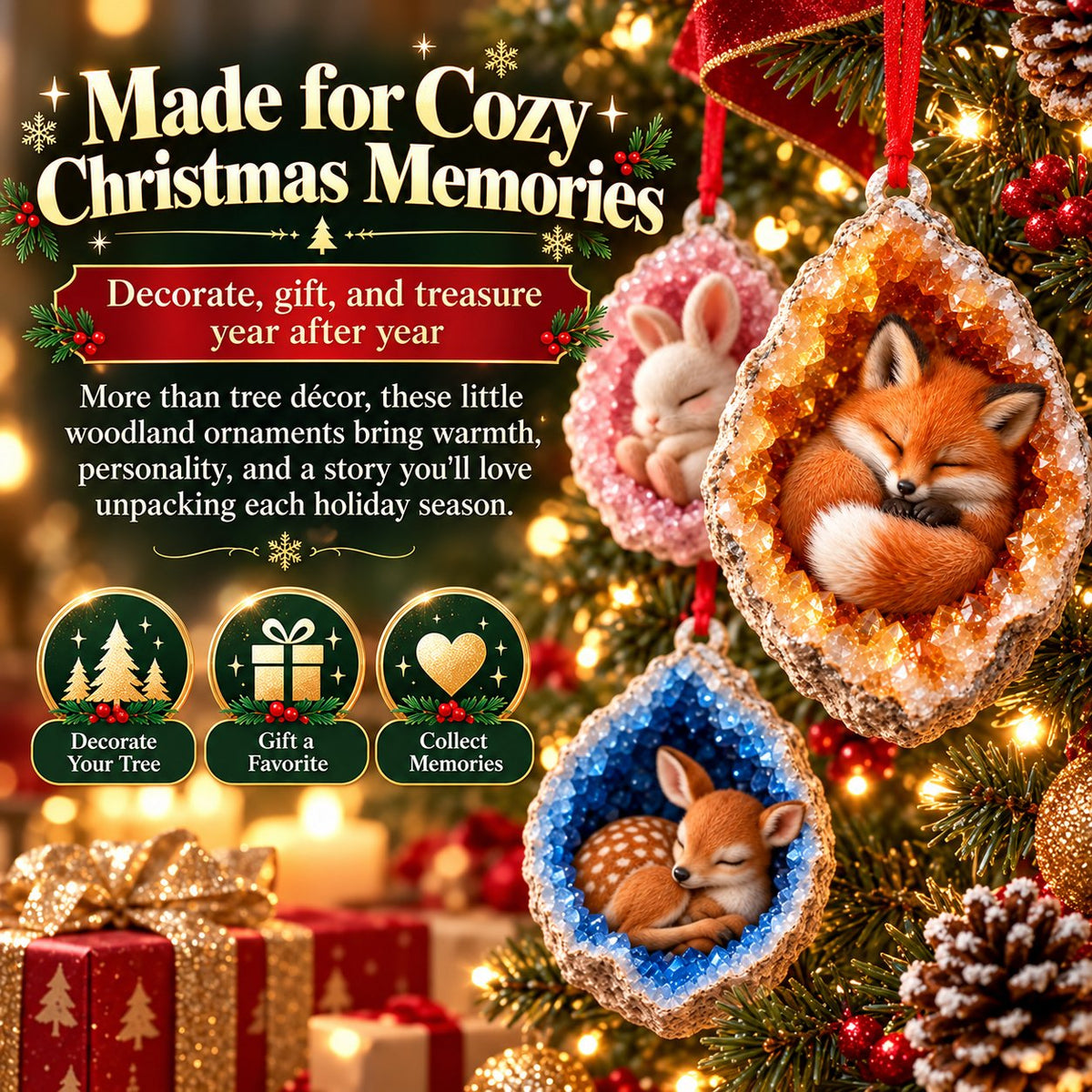 🎄 Woodland Geode Animal Ornaments | 10 Christmas Designs