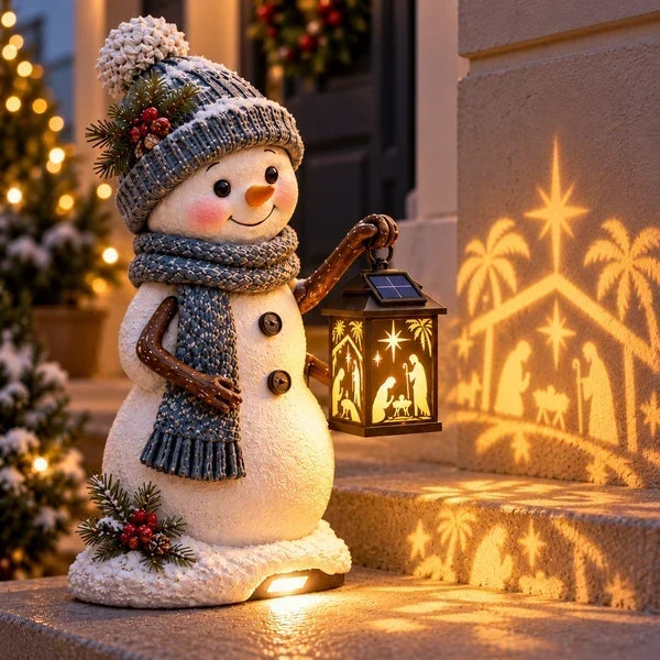 ⛄ Last Day 49% Snowman Nativity Glow™ – Solar Christmas Step Light with Holy Family Projection！！！