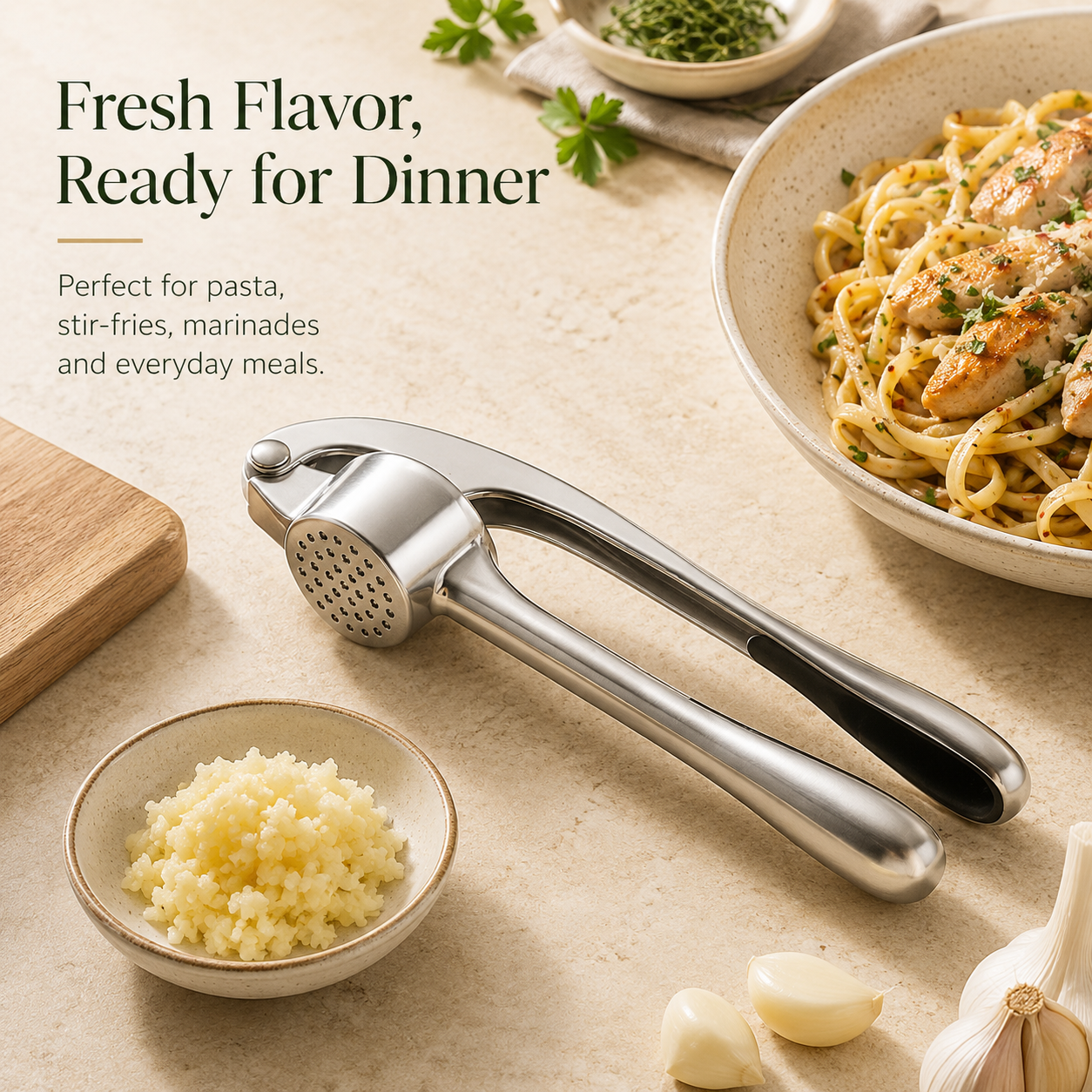 🧄 Heavy-Duty Stainless Steel Garlic Press – Fresh Minced Garlic in Seconds