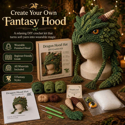 🐉✨ Fantasy Hood Hat DIY Crochet Kit | Premium Soft Yarn Materials with Step-by-Step Guide DIY Handmade Wearable Character Hood 🧶🎭✨