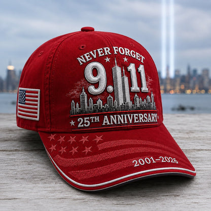 🔥🎁9/11 Never Forget 25th Anniversary Embroidered Cap – Unisex Patriotic Memorial Hat🧢