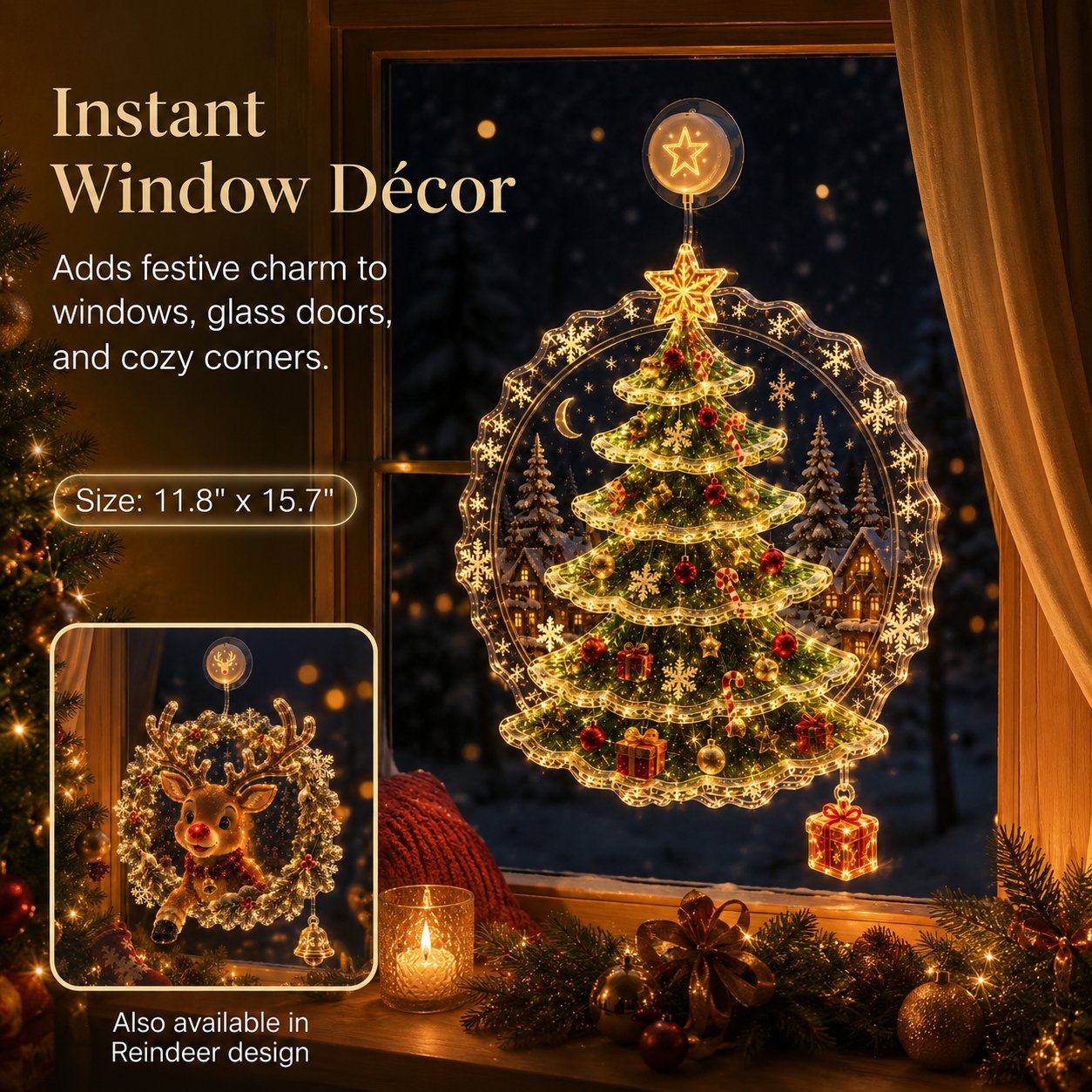 ⏳ Last Day 49% OFF – 🎄Lighted Christmas Window Decoration with Suction Cup | Warm LED Window Light with Double-Layer Design & Multiple Festive Styles ✨
