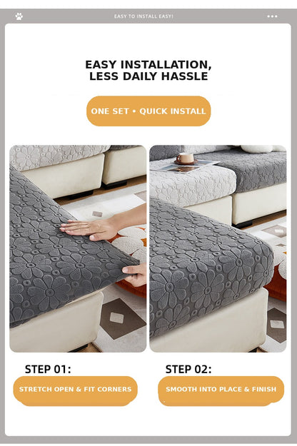 Luxury Floral Stretch Sofa Cover – Soft Jacquard, Full-Fit & Elegant