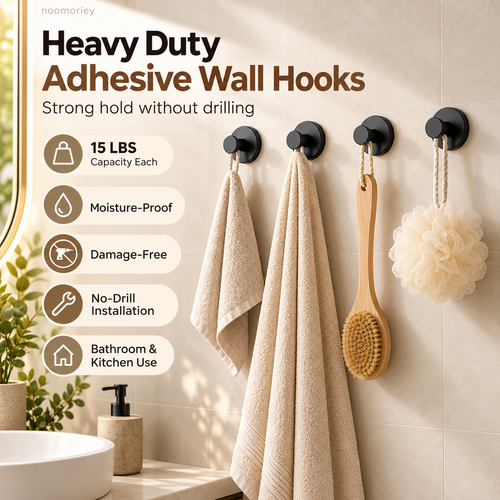 Stainless Steel Finish GripLock Heavy Duty Adhesive Wall Hooks