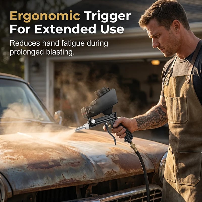 Ergonomic trigger handheld sandblasting gun