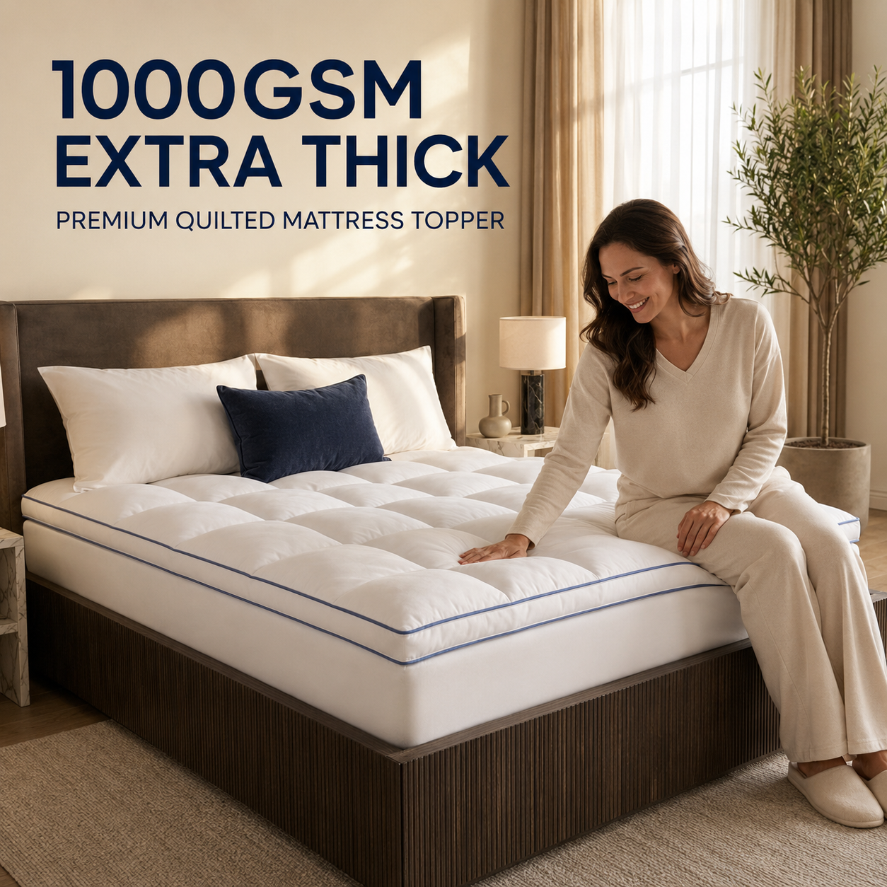 ☁️1000GSM Extra Thick Premium Quilted Mattress Topper