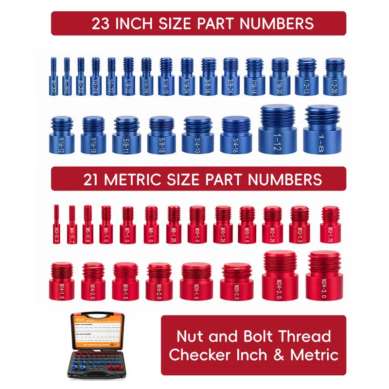 26/44-Piece Nut & Bolt Thread Checker – Metric & SAE Thread Gauge Kit with Storage Case