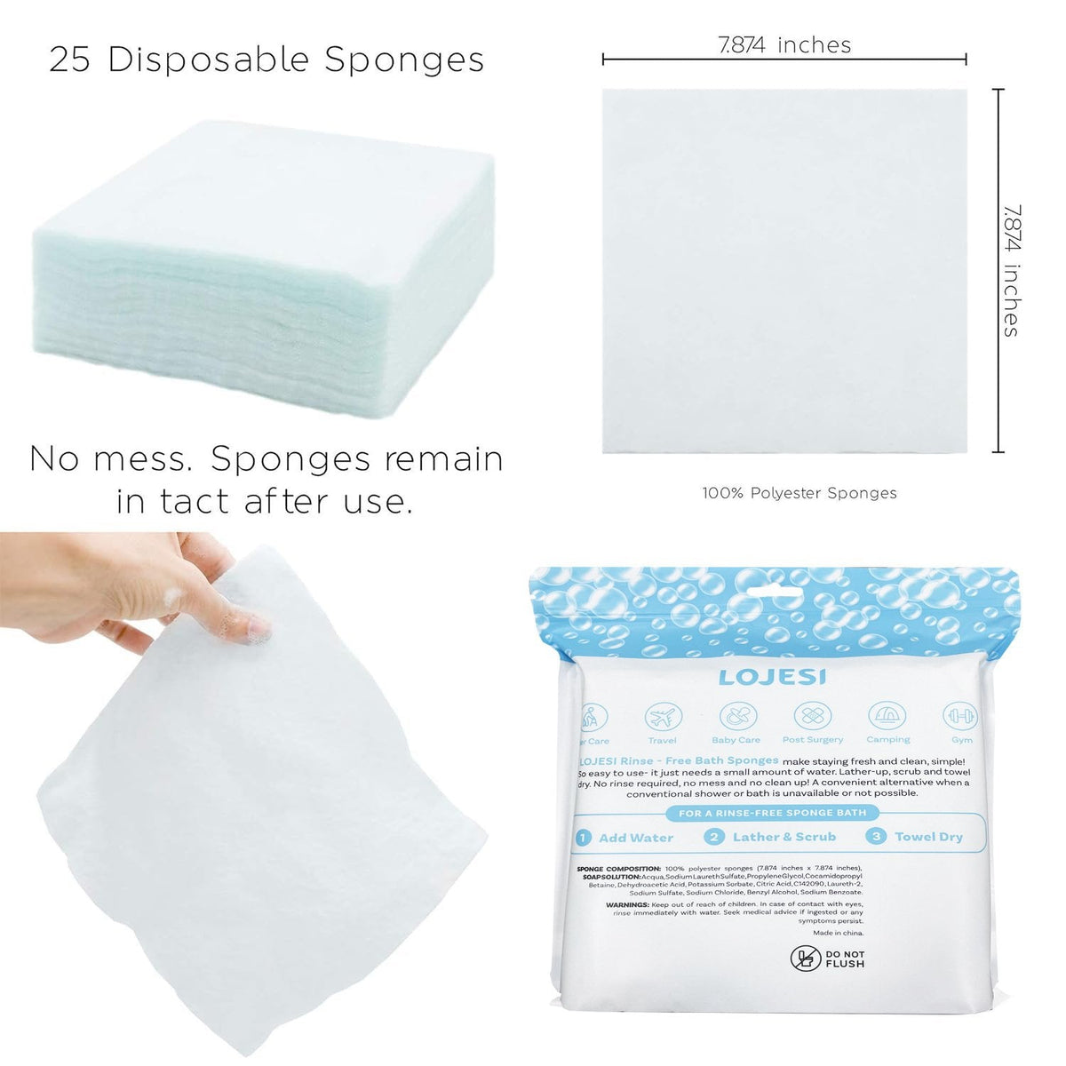 💯Disposable Rinse Free Bathing Wipes - 25 Pack - All-in-1 Single Use Shower Wipes, Simply Dampen, Lather, and Dry Without Shampoo or Rinsing💧