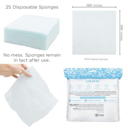 💯Disposable Rinse Free Bathing Wipes - 25 Pack - All-in-1 Single Use Shower Wipes, Simply Dampen, Lather, and Dry Without Shampoo or Rinsing💧