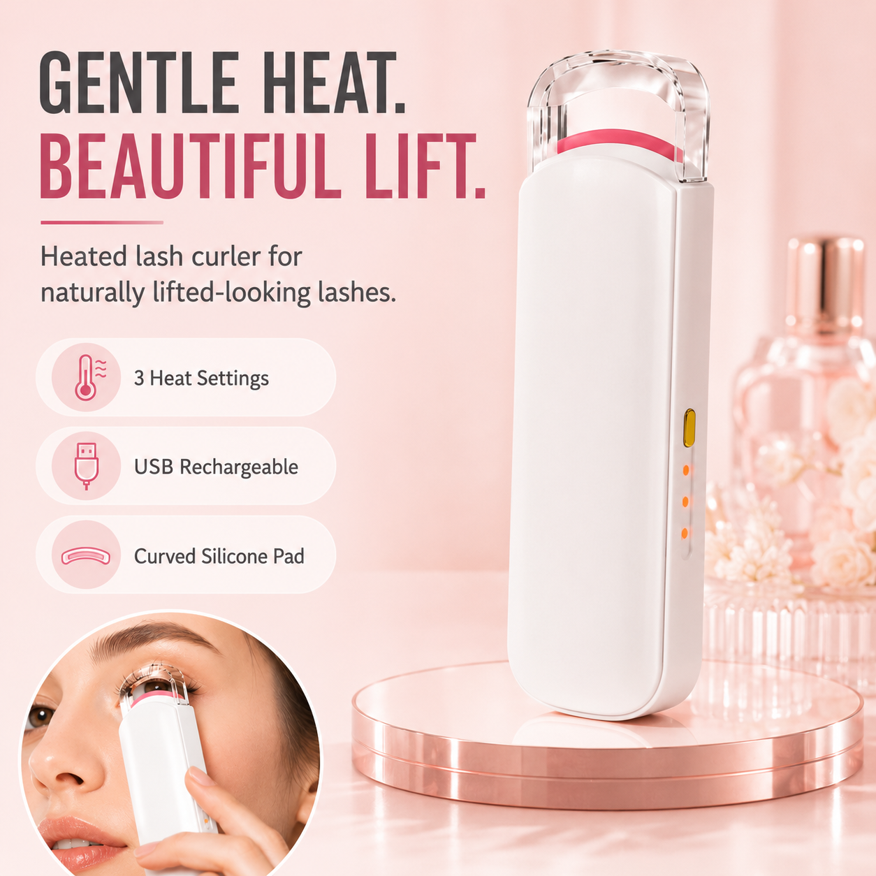 Rechargeable Electric Eyelash Curler – Instant Lash Curling, Fast Heating & Portable Pocket Design, Available in 3 Colors 💄✨