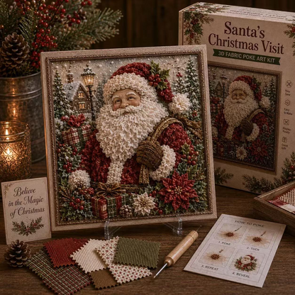 🔥 LAST DAY 49% OFF – 🎄🧵 Premium 3D Christmas Fabric Poke Art Kit | No-Sew Holiday Craft with Pre-Punched Board, Fabric Squares & Display Stand 🎅✨