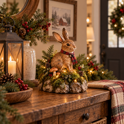 🐇Lighted Woodland Christmas Rabbit Figurine