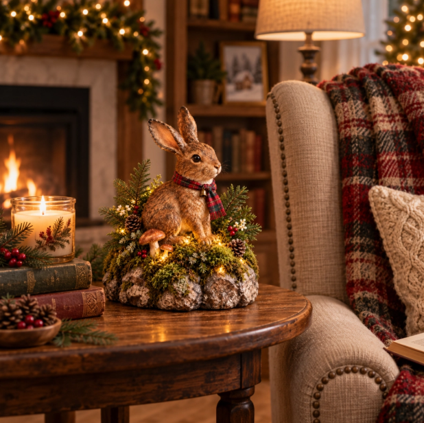 🐇Lighted Woodland Christmas Rabbit Figurine