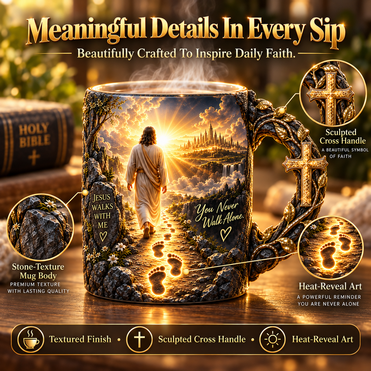 🔥Last Day 49% OFF🔥✝️ Jesus Walks With Me™ – Heat-Reveal Faith Mug | You Are Never Alone